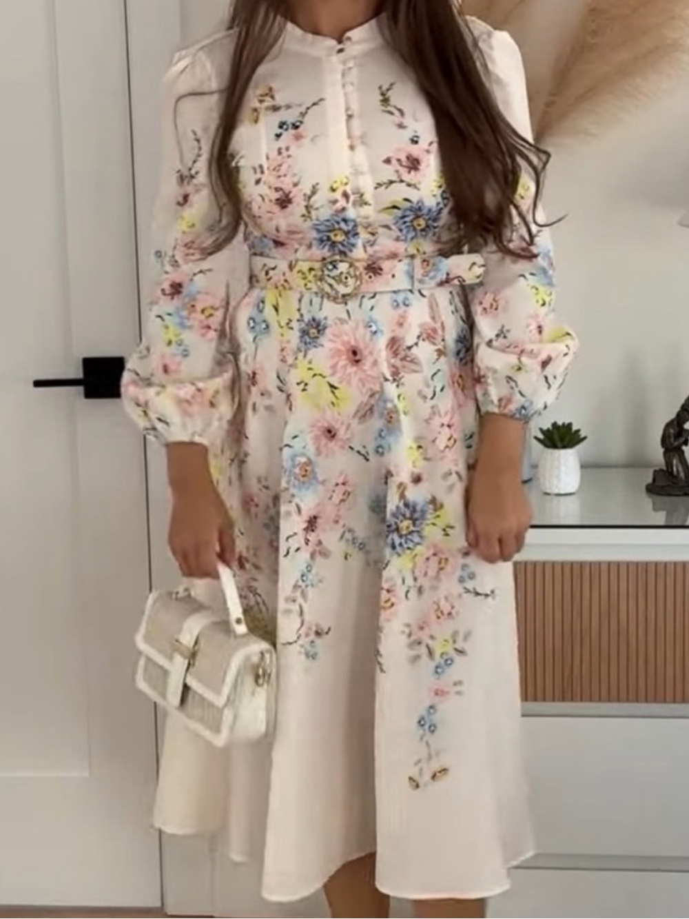 Floral Embroidered White Midi Dress
